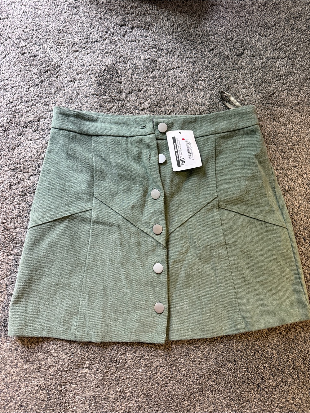 High-Rise Sage Green Button-Front Mini Skirt